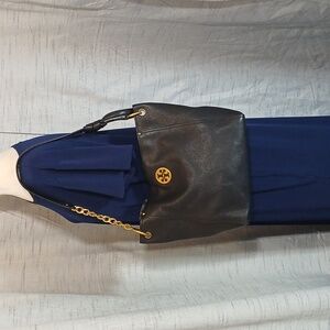Tory Burch Everly Hobo Black Leather Tote/Shoulder Bag with Gold Accents